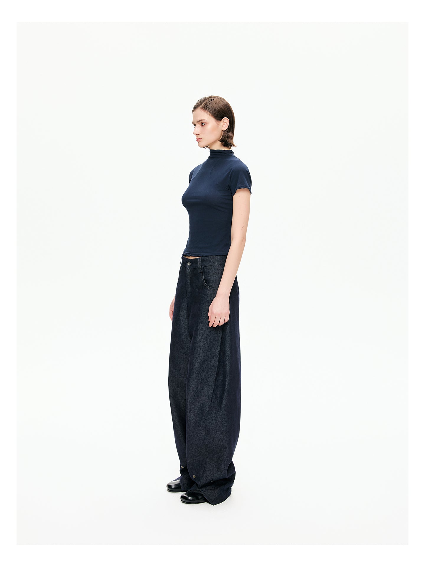 Raw Indigo Barrel-Leg Jeans