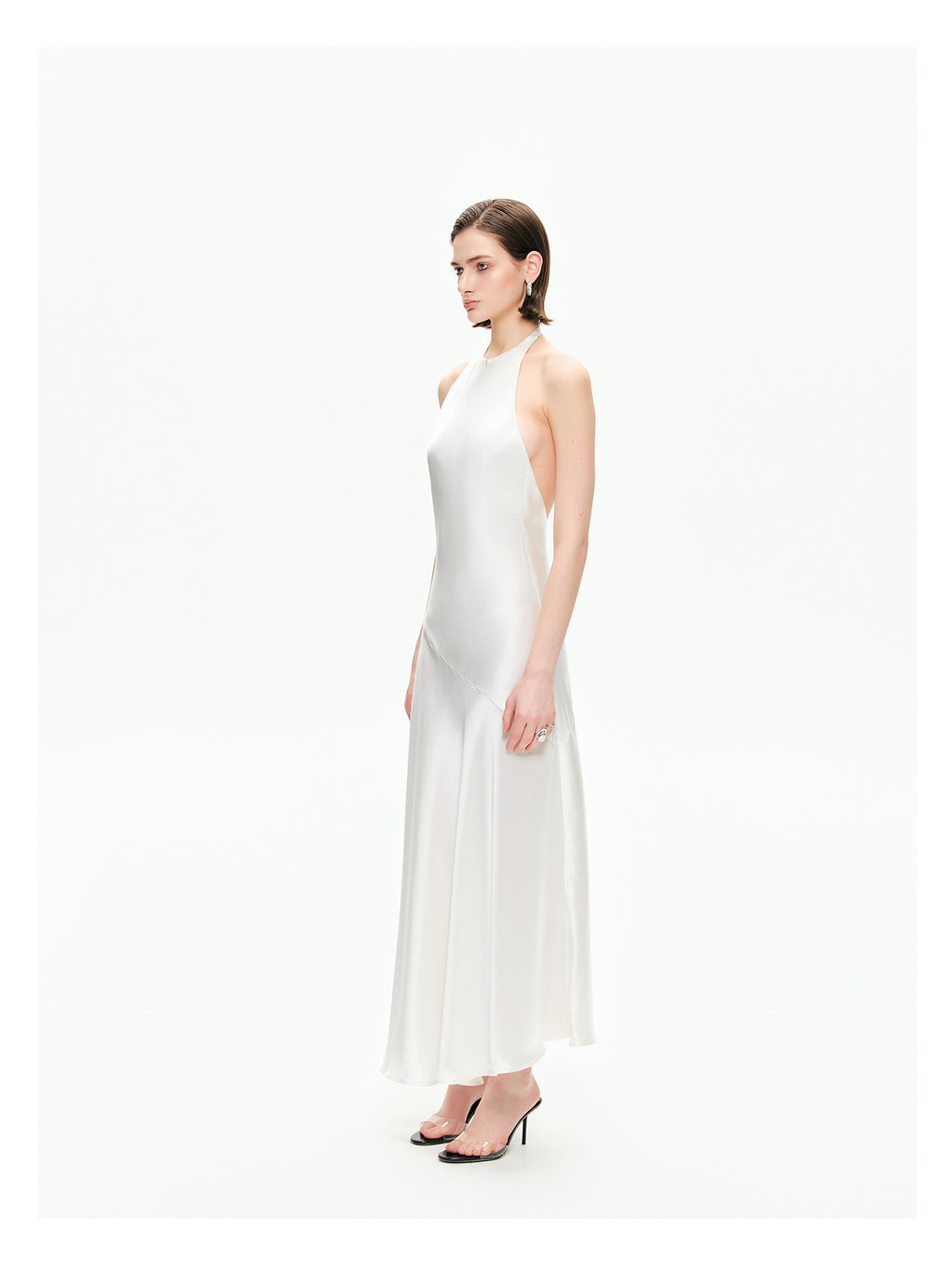 Bias-Cut Satin Halter Maxi Dress