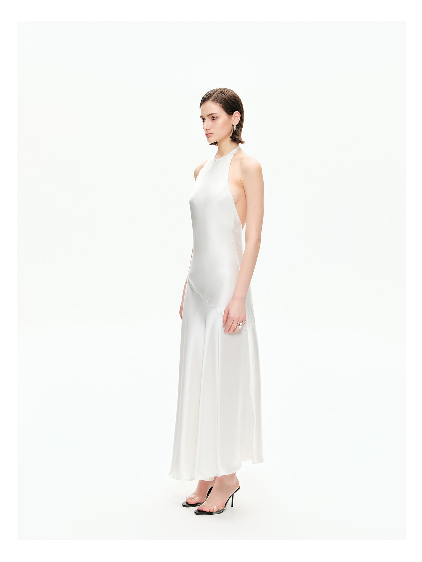 Bias-Cut Satin Halter Maxi Dress