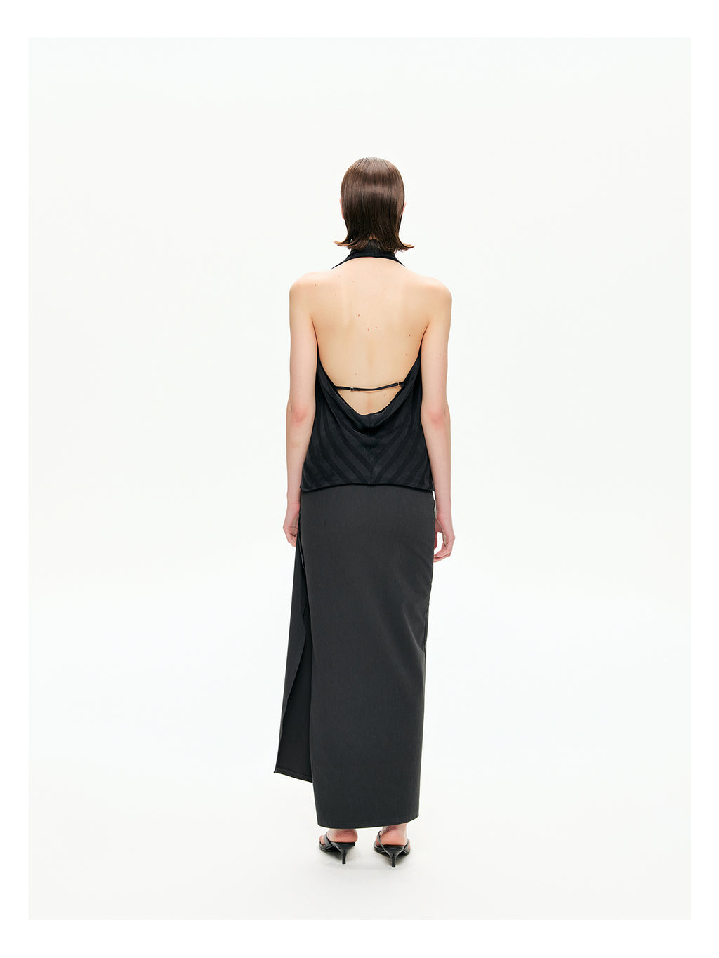 Tonal Stripe Convertible Draped Halter Top