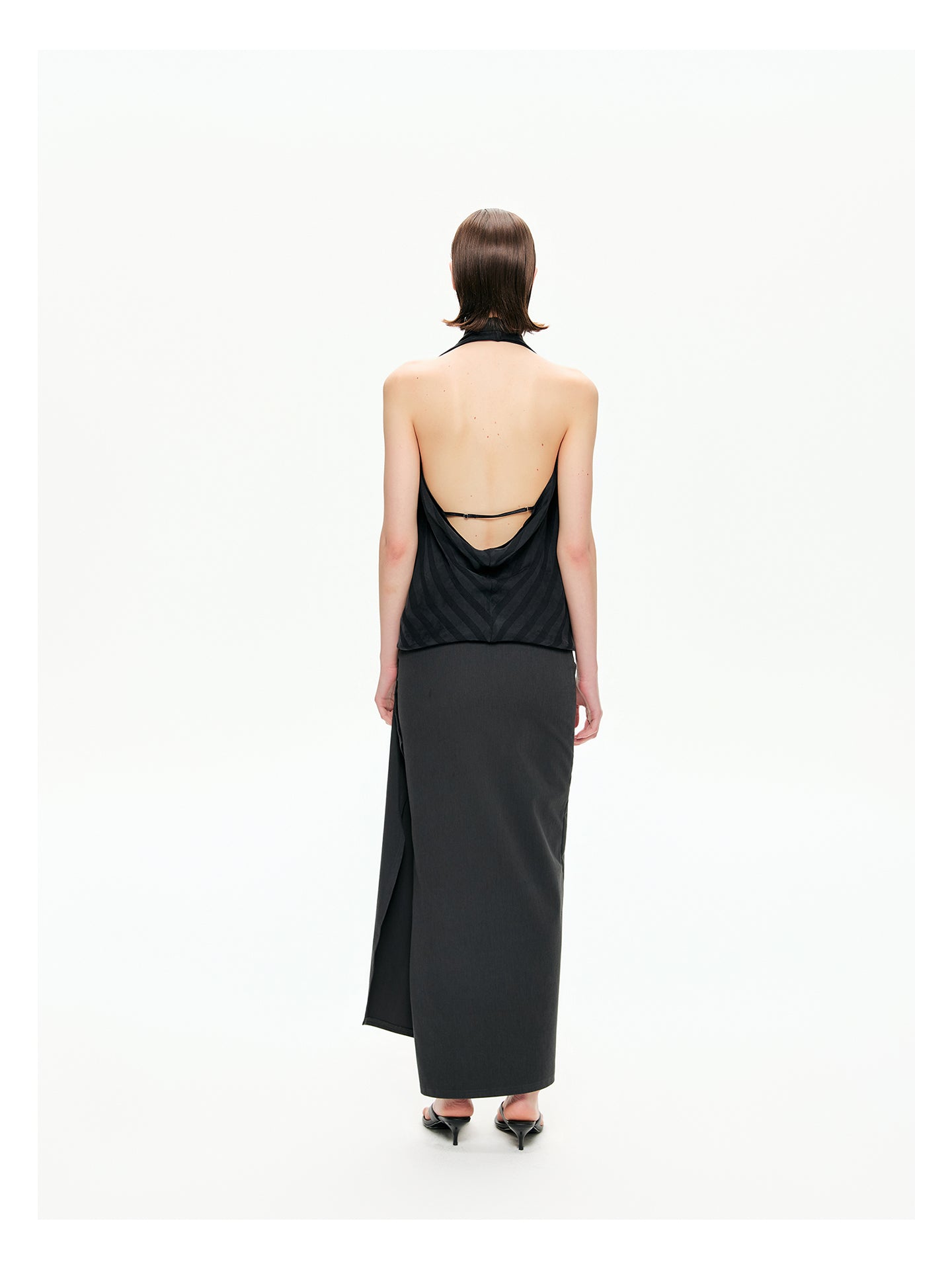 Tonal Stripe Convertible Draped Halter Top