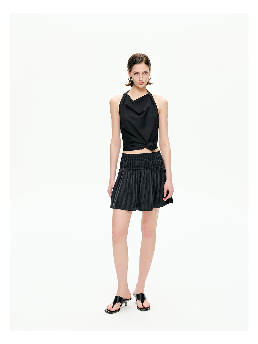Sheer Stripe Flounce Mini Skirt