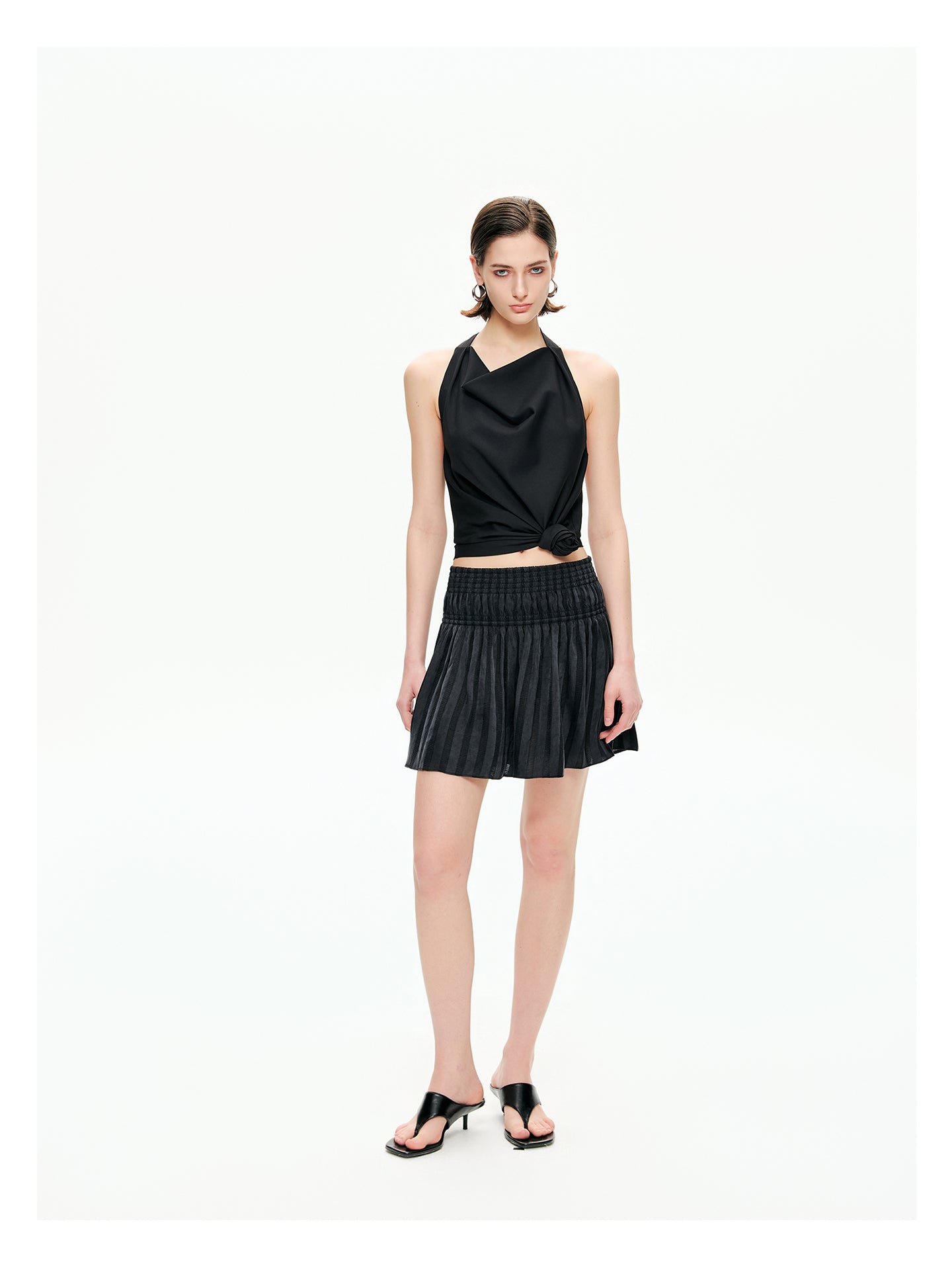 Sheer Stripe Flounce Mini Skirt