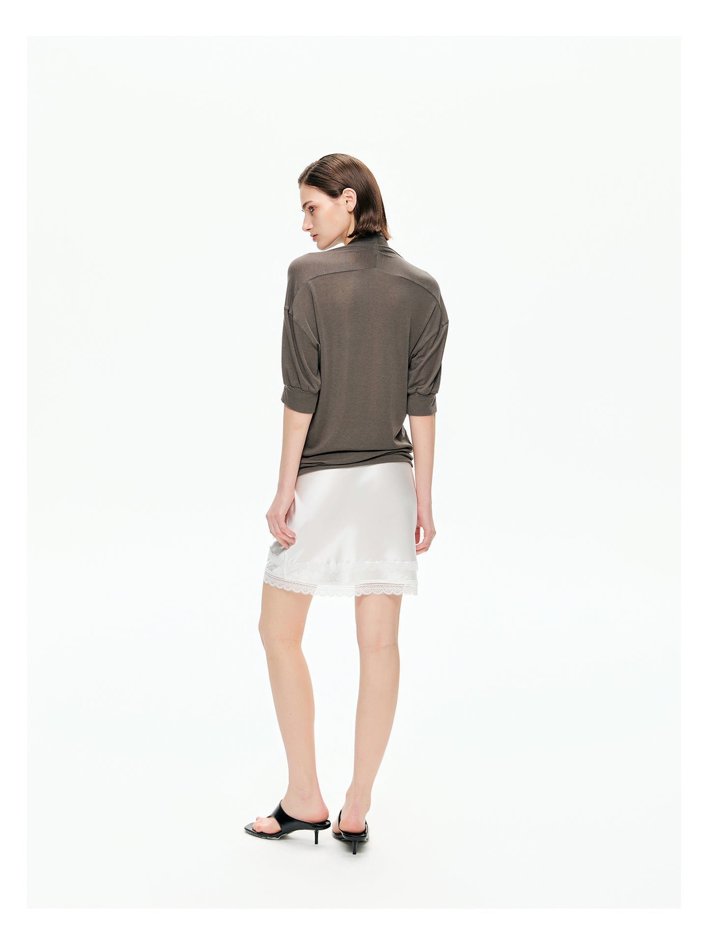 Acetate Satin Lace-Trim Mini Skirt