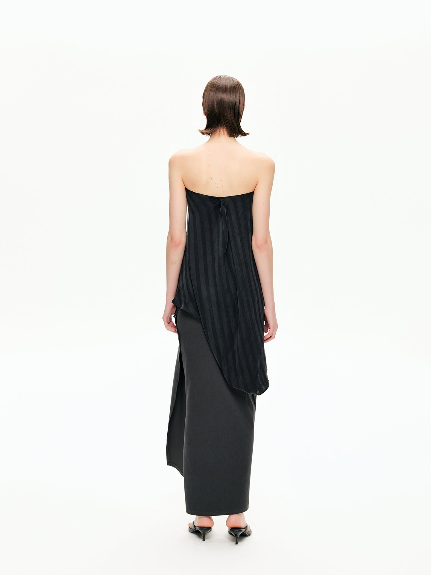Tonal Stripe Convertible Draped Halter Top