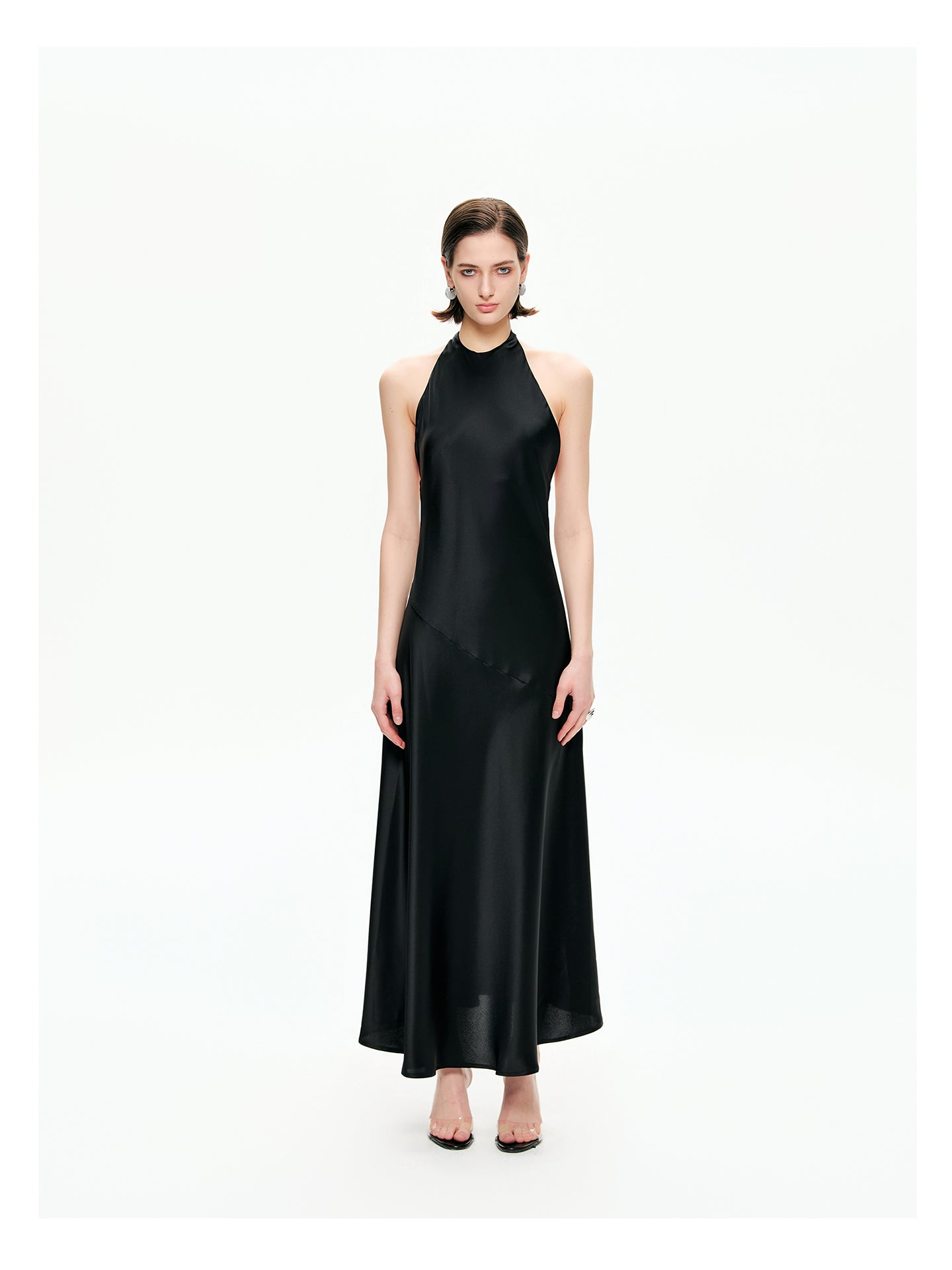 Bias-Cut Satin Halter Maxi Dress