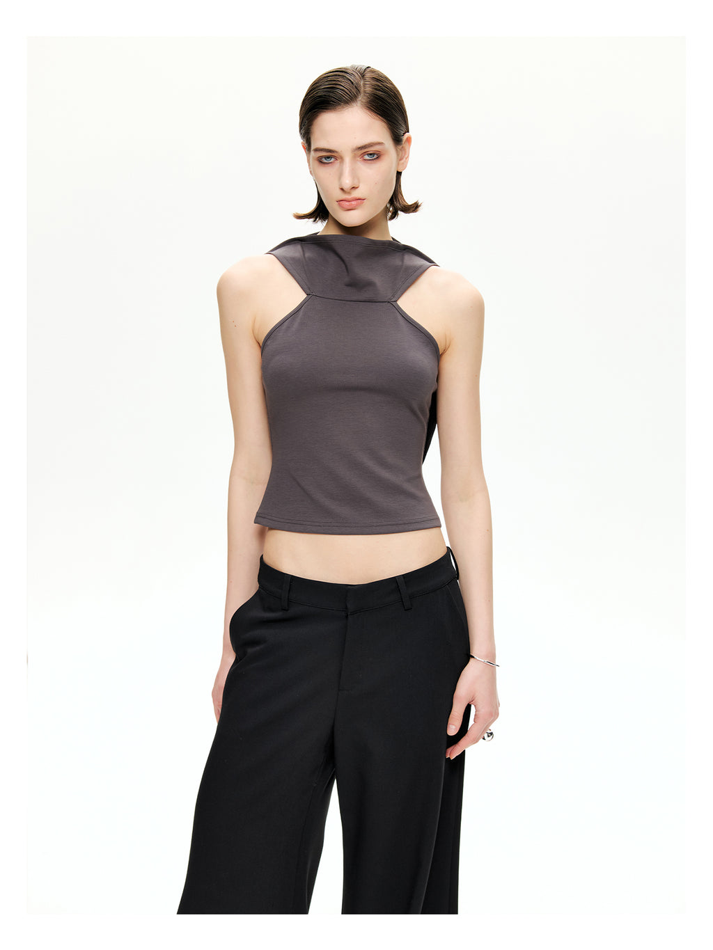 Draped Open-Back Jersey Top
