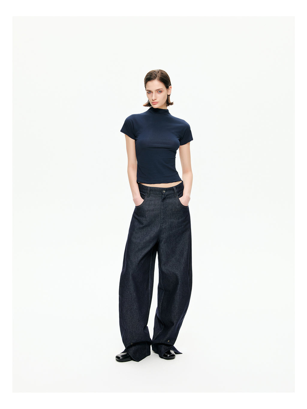 Raw Indigo Barrel-Leg Jeans