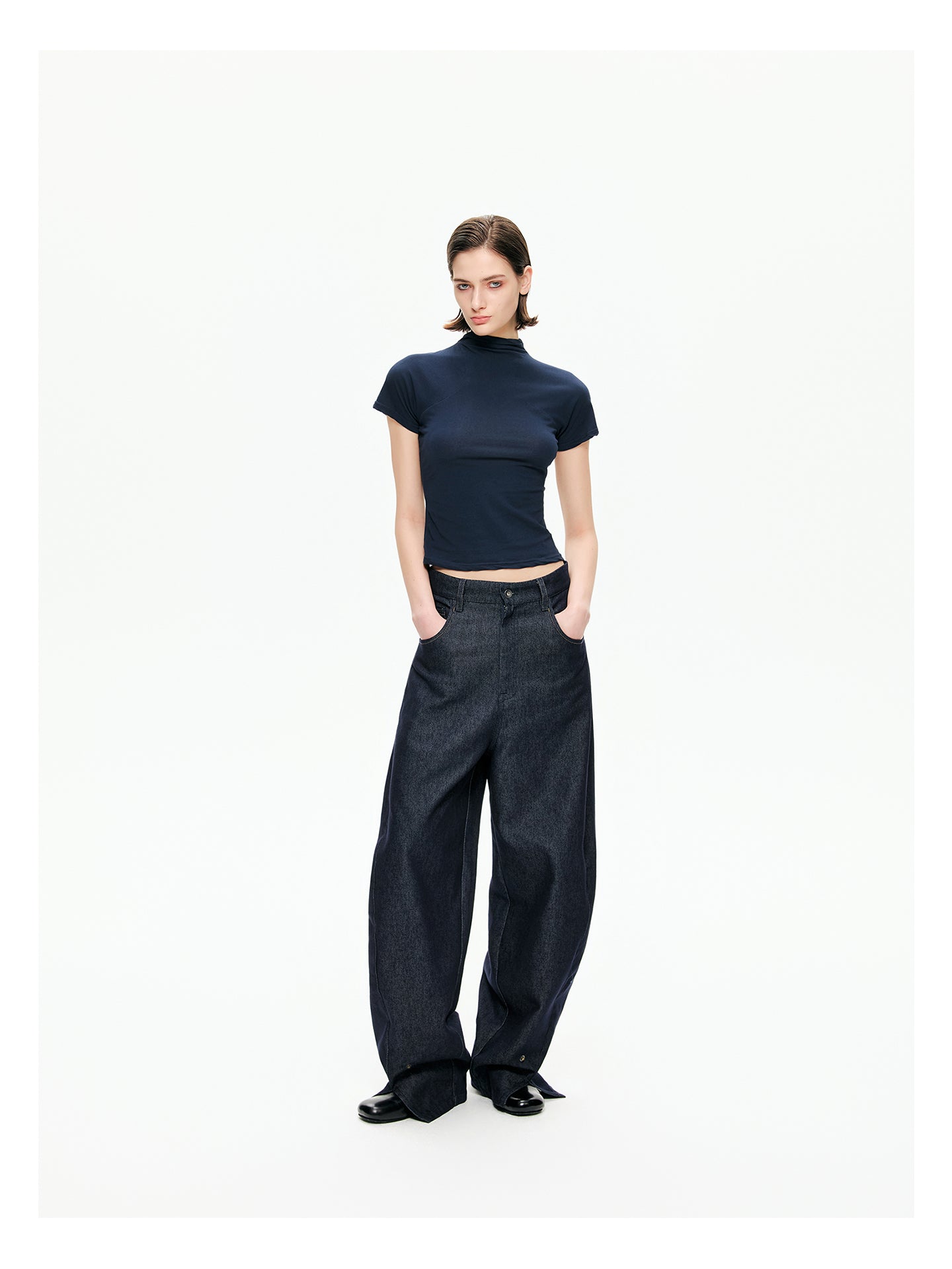 Raw Indigo Barrel-Leg Jeans