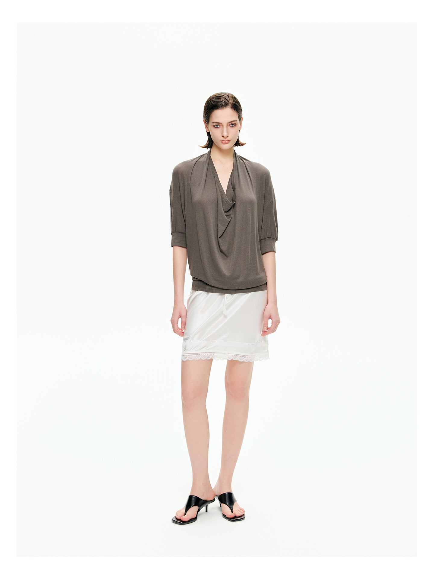 Acetate Satin Lace-Trim Mini Skirt