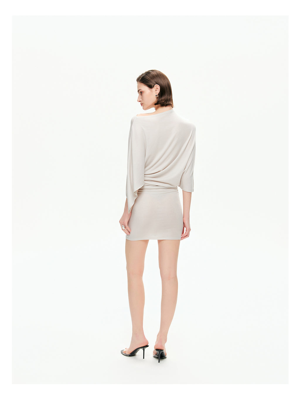 Draped Sleeve Ruched Knit Mini Dress