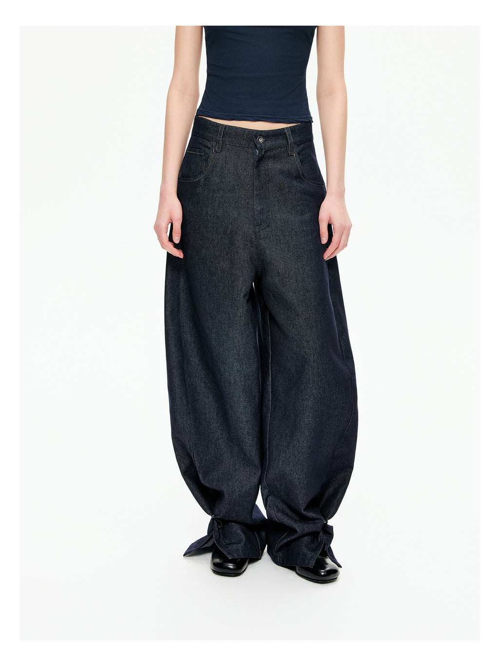 Raw Indigo Barrel-Leg Jeans