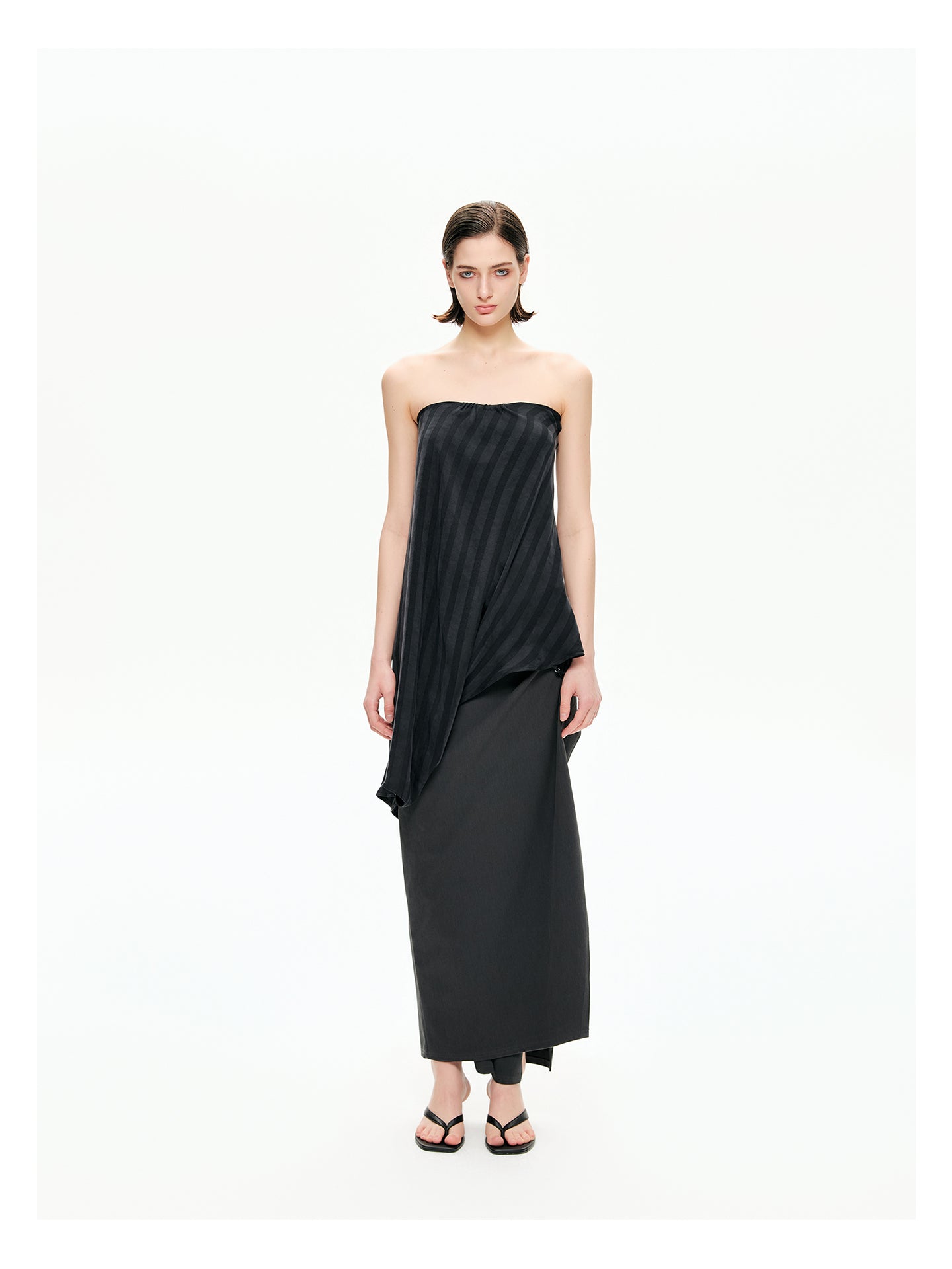 Tonal Stripe Convertible Draped Halter Top