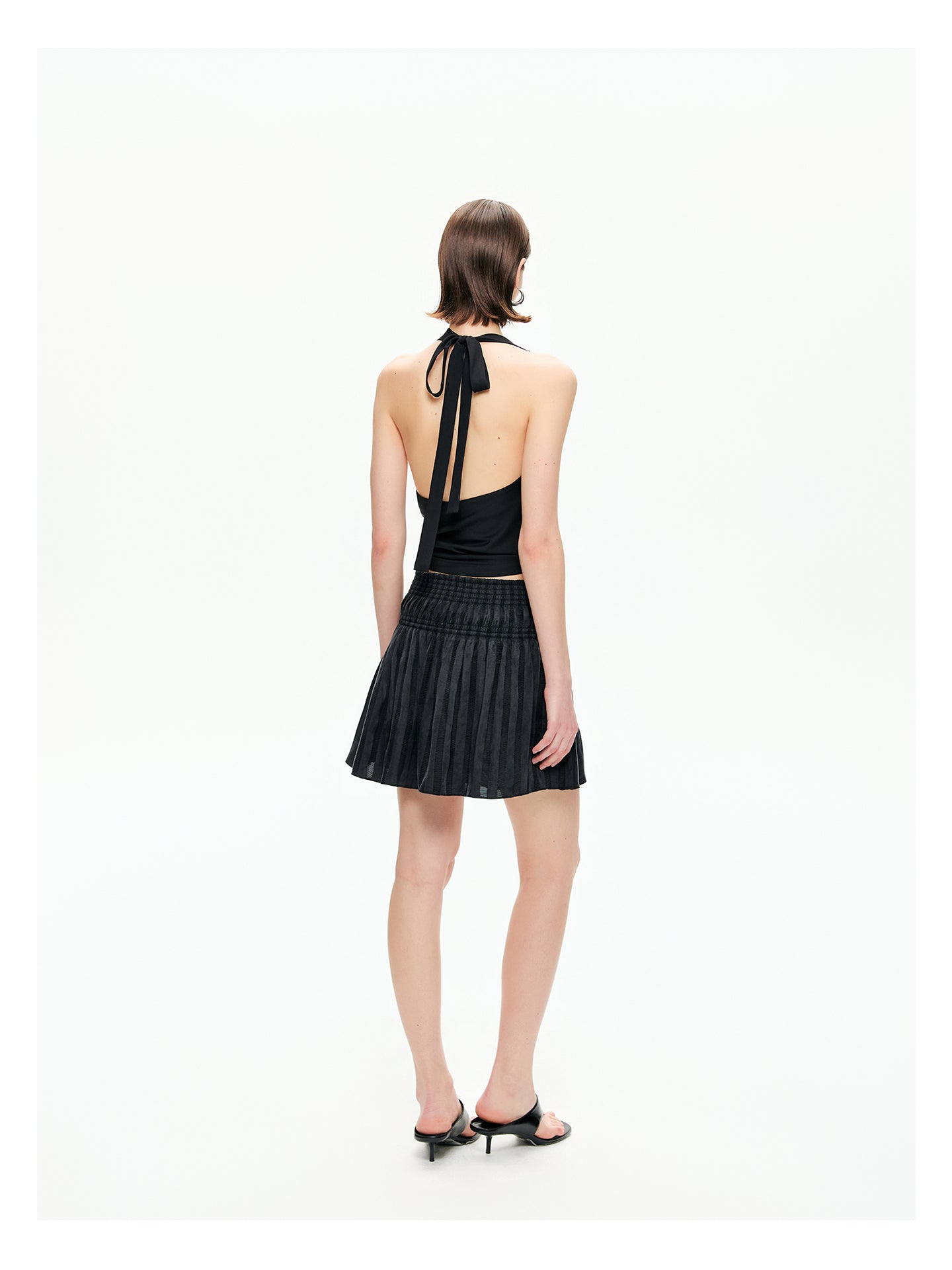 Sheer Stripe Flounce Mini Skirt