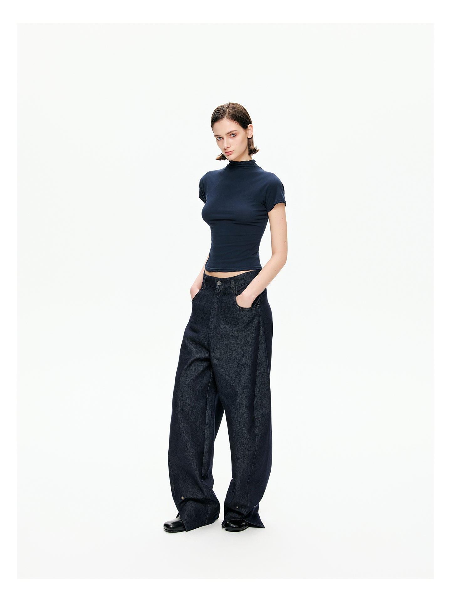 Raw Indigo Barrel-Leg Jeans