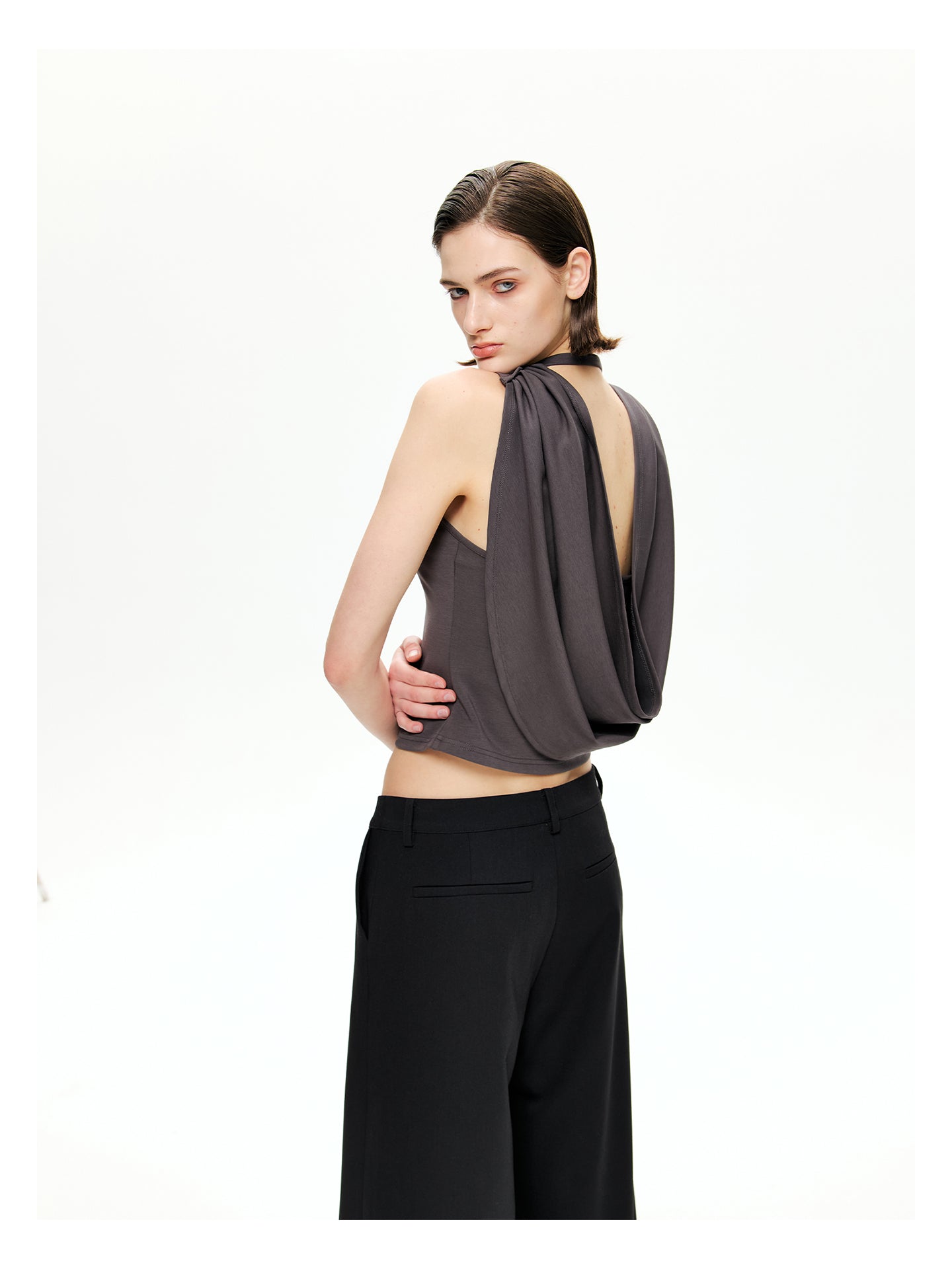 Draped Open-Back Jersey Top