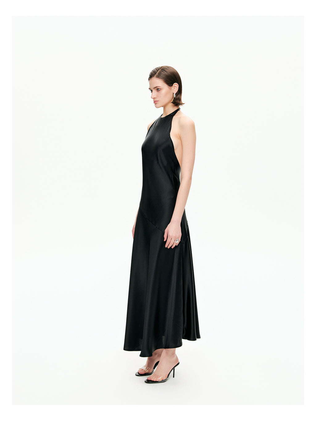 Bias-Cut Satin Halter Maxi Dress